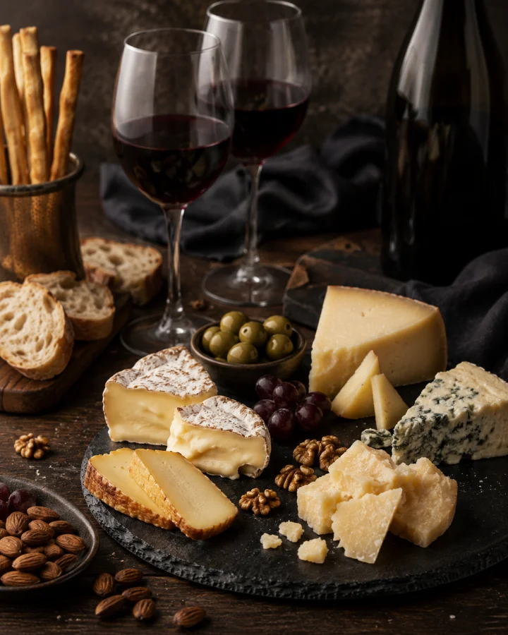 Quesos, vinos y aperitivos